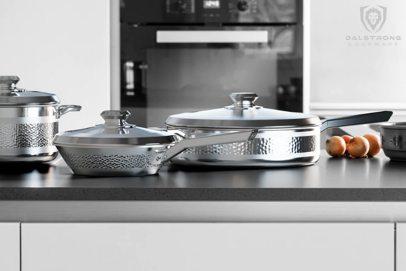 Oberon Series Cookware on a beautiful silver stove top