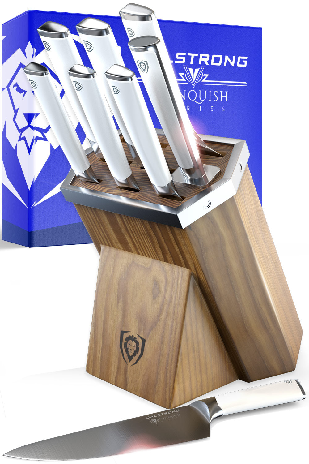 8-Piece Knife Block Set | White Handle | Vanquish Series | NSF Certified | herniaquestions ©