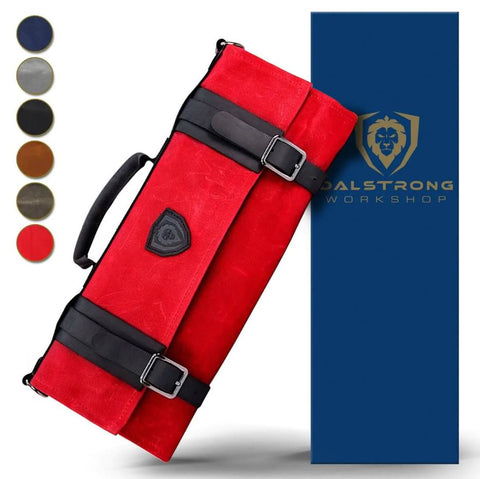 12oz Heavy Duty Canvas & Leather | Crimson Red | Nomad Knife Roll | Dalstrong
