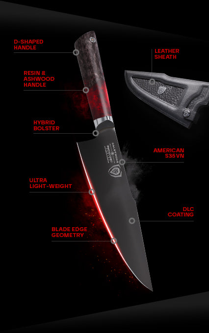 Dalstrong Chef Knife - 8 inch - Spartan Ghost Series - American Forged S35VN Powdered Steel Kitchen Knife - Maple & Red Resin Handle - Razor Sharp