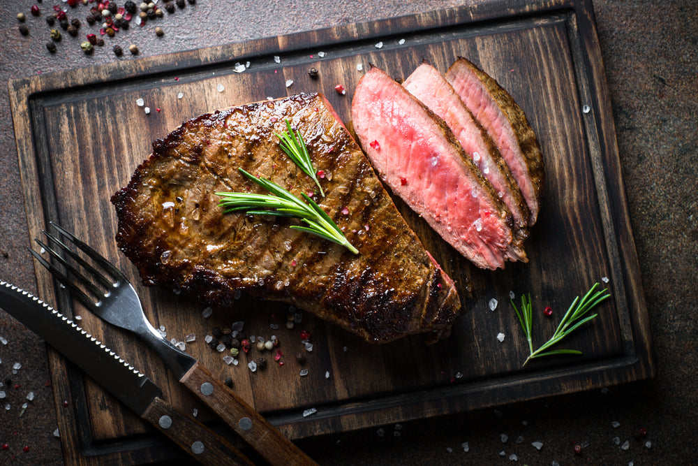 perfectly cooked marinated steak cut