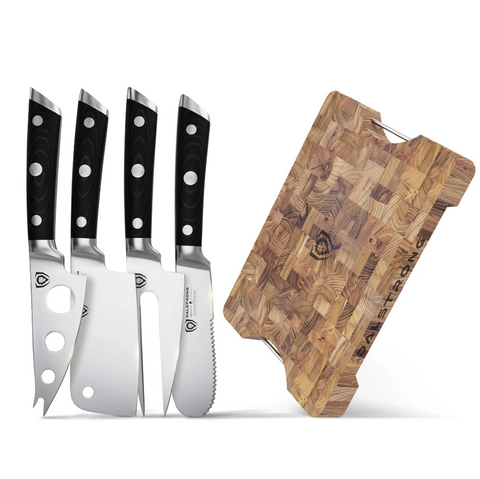 The Gladiator Series 4-Piece Charcuterie & Cheese Knife Set Bundled with The Dalstrong Lionswood End-Grain Teak Cutting & Serving Board