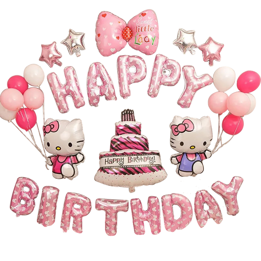 Happy Birthday Hello Kitty Ribbon Cake Balloon Set
