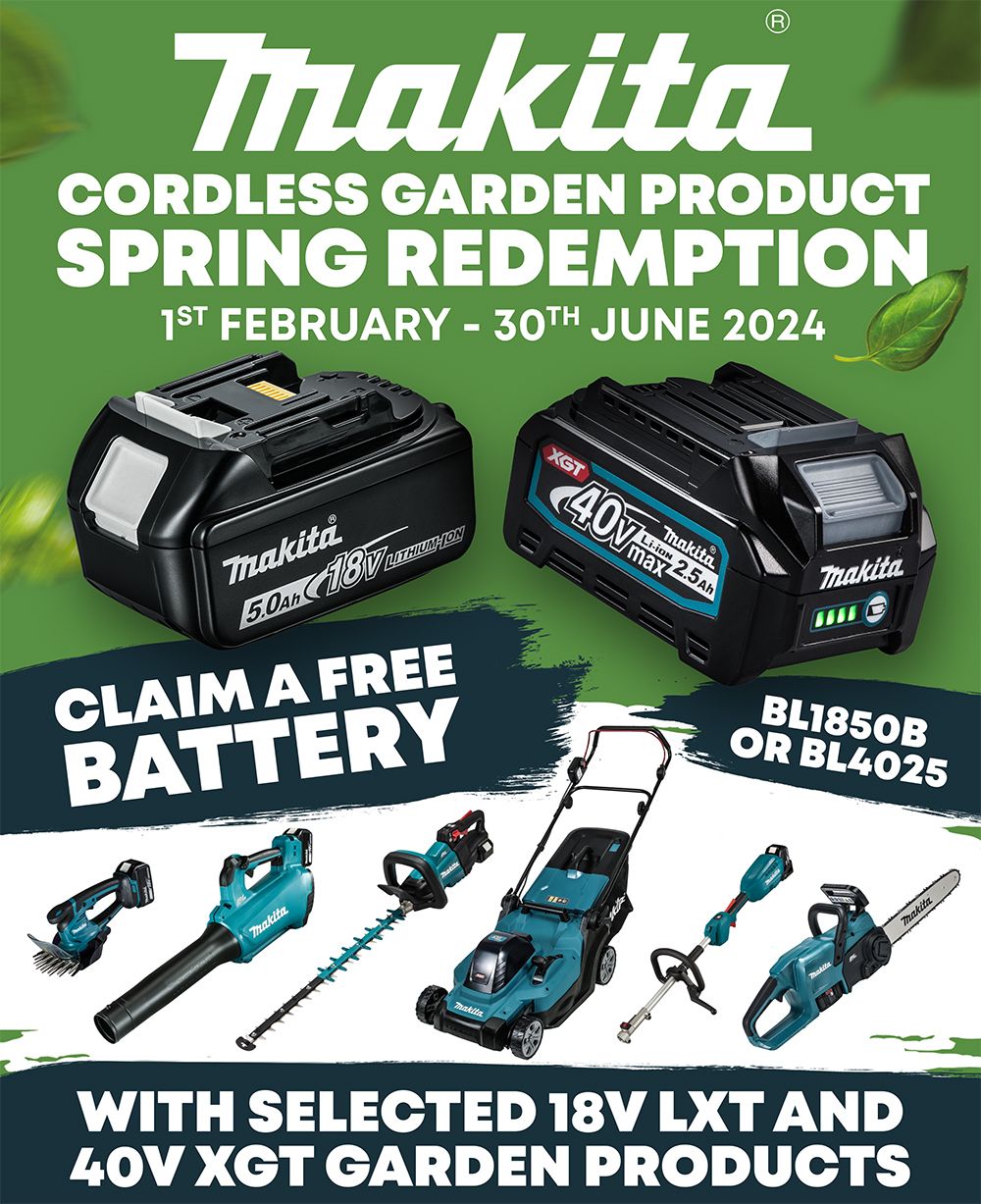 Makita Cordless Garden Product Spring Redemption Claim Free BL1850 18V LXT 5Ah Battery or BL4025 40V XGT 2.5Ah Battery