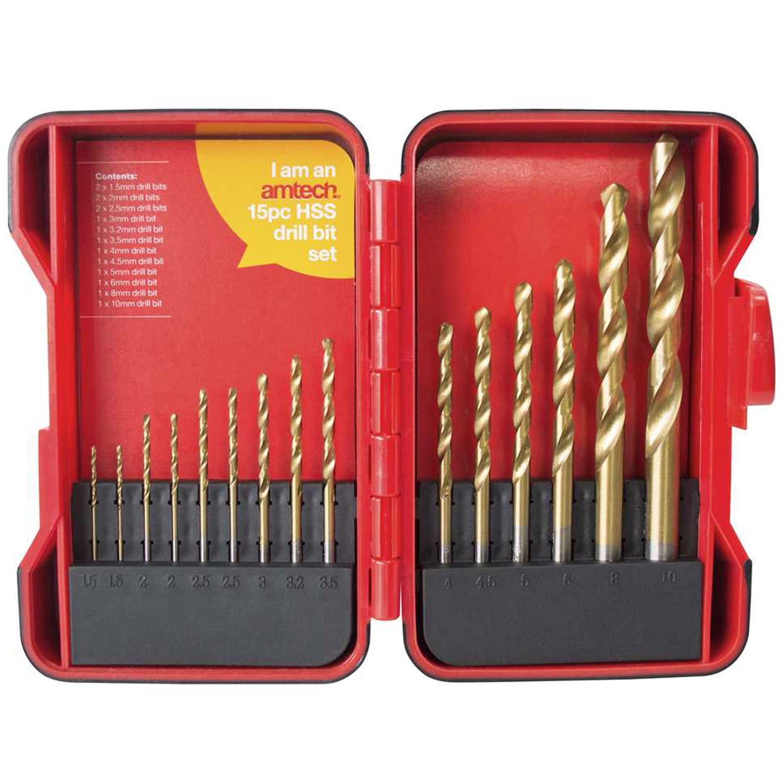 Amtech 15 Piece HSS Drill Bit Set in Case 1.5-10mm