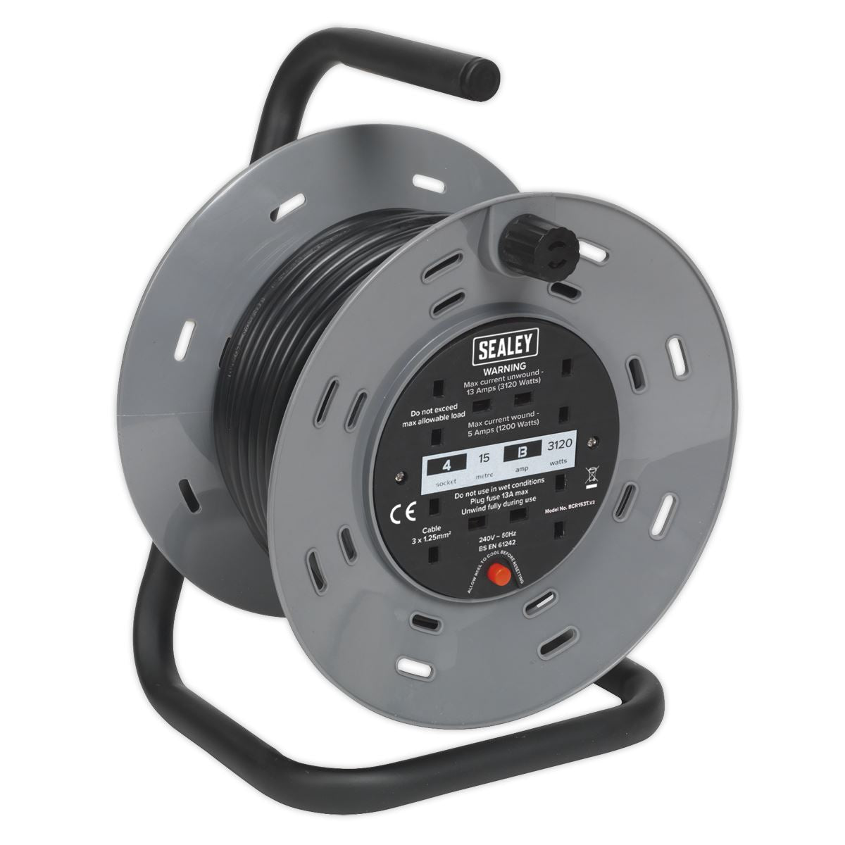 Sealey - CRM15 Cable Reel System Retractable 15m 2 x 230V Socket