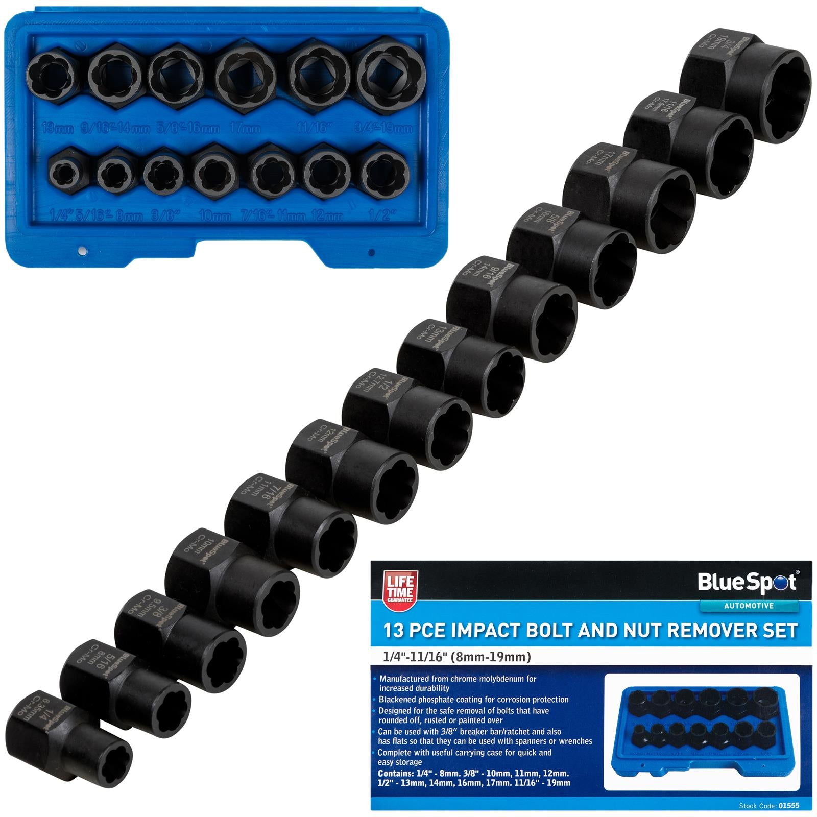 BlueSpot Locking Wheel Nut Remover Set 5 Piece 17-22mm