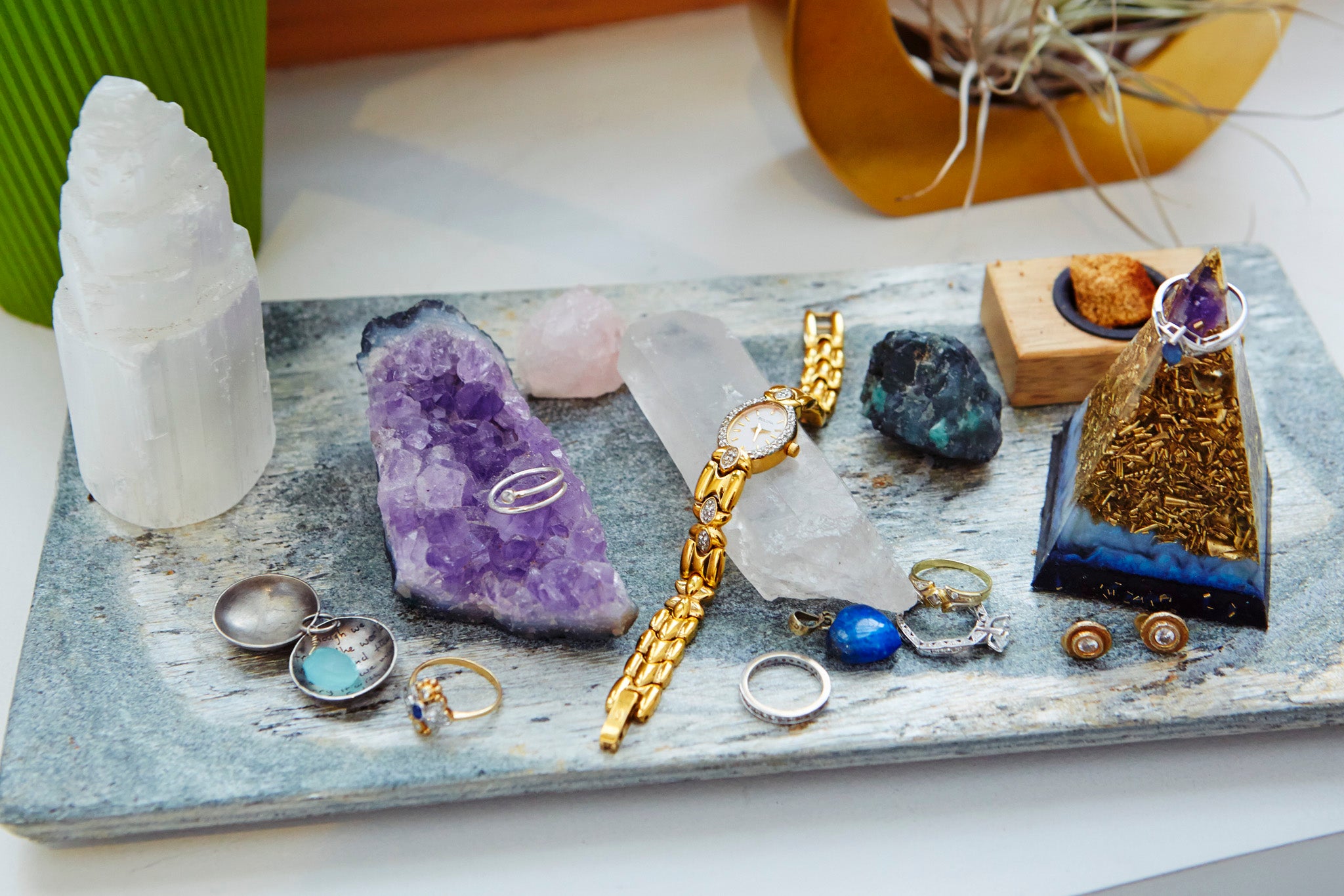 Smoothie Beauty founder's jewelry displayed flat lay