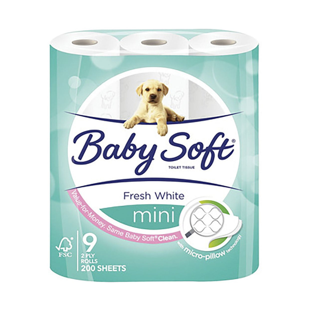 Baby Soft 2-Ply Toilet Tissue Mini White 9 Rolls - Med365