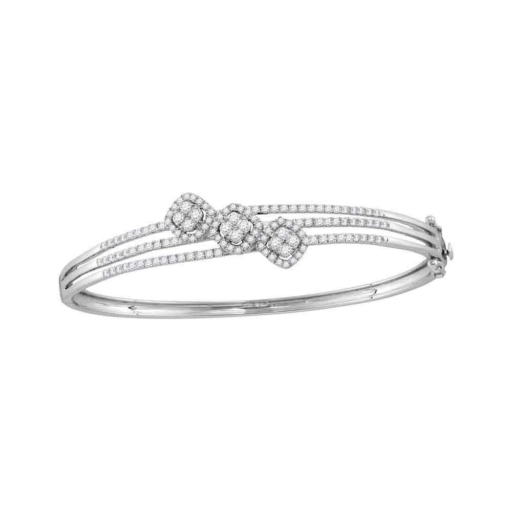 14K White Gold Women Diamond Triple Cluster Bangle Bracelet – Jawa Jewelers