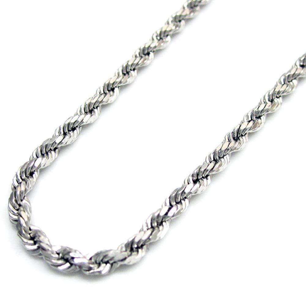 14K White Gold 2.5MM Rope Chain Diamond 