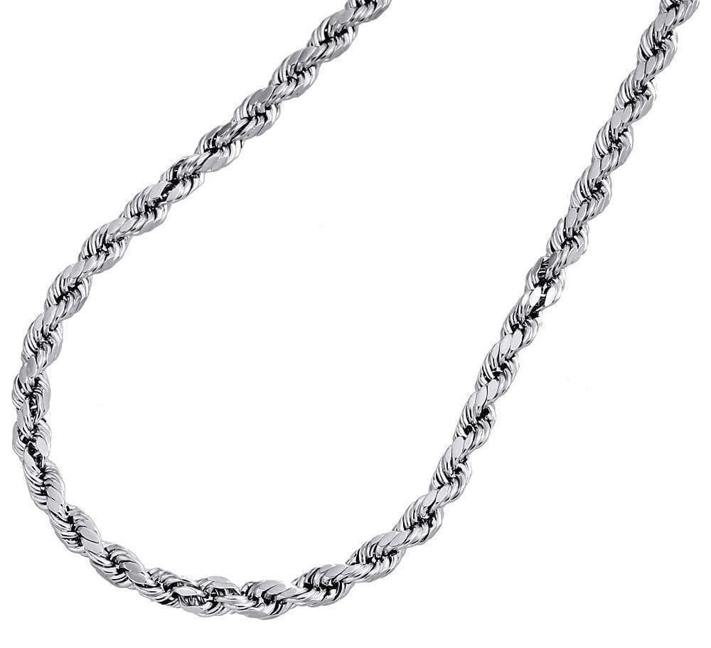 Mens 10K White Gold 4MM Rope Chain 