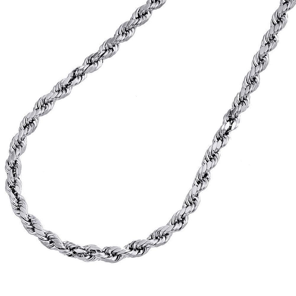 14K White Gold 5MM Rope Chain Diamond 