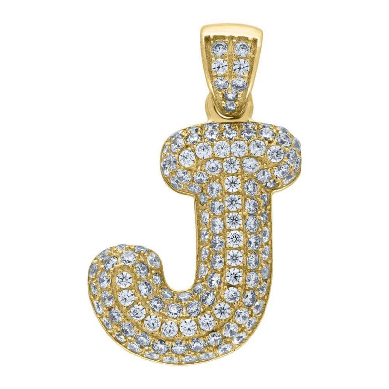 10K Yellow Gold Iced Out CZ Bubble Initial Letter 