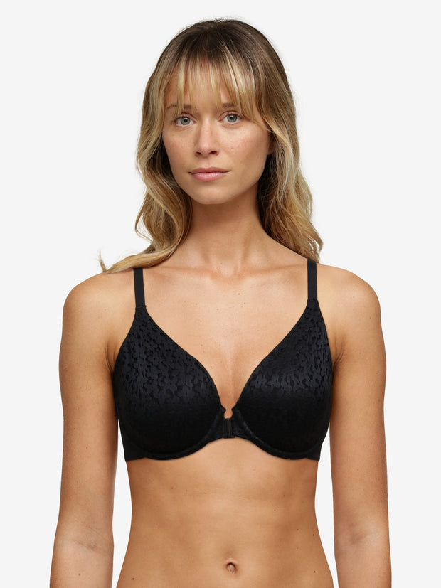 Leading Lady The Nora - Shimmer Support Back Lace Front-Closure Bra in  Black, Size: 42C