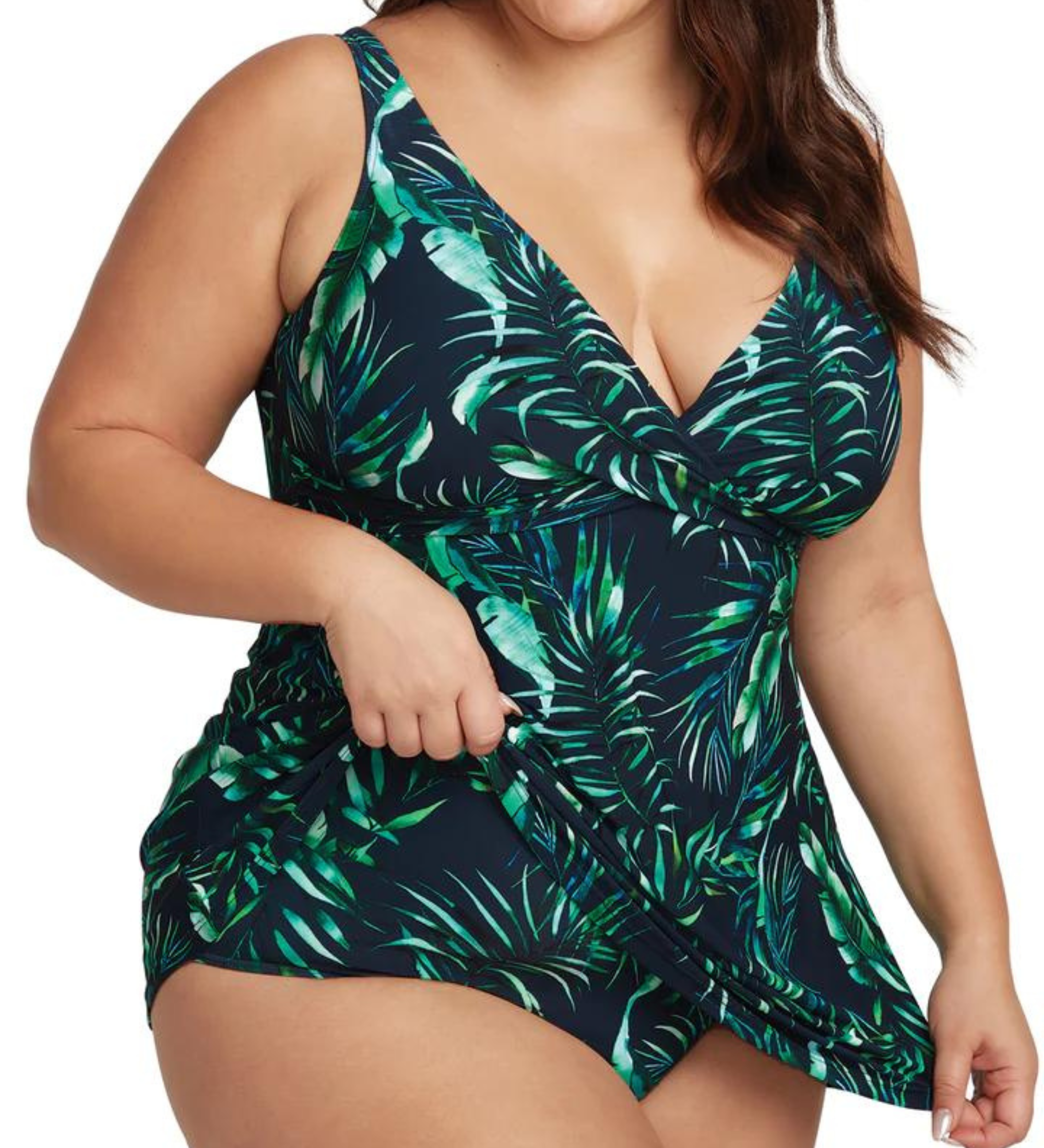 Swimsuits For All Women's Plus Size Adjustable Relaxed Fit Tie Front Underwire  Tankini Top - 18, Aqua Leaves Green 