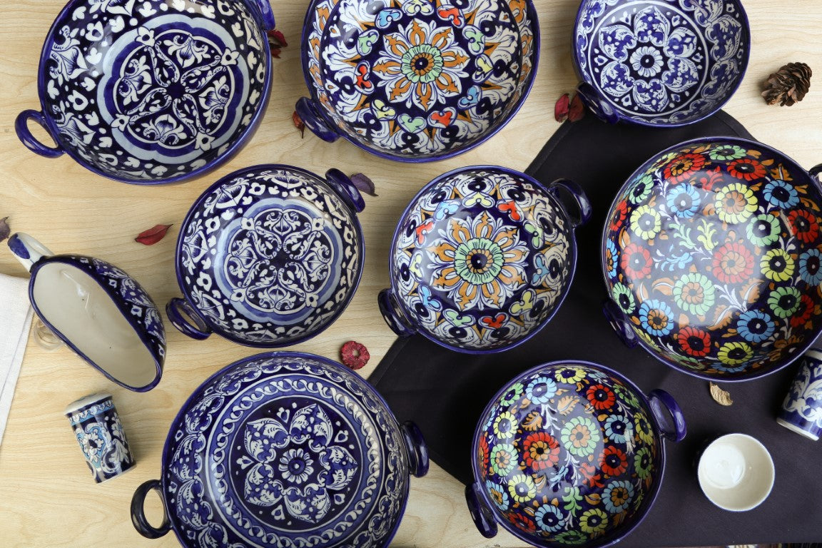 Ceramic Blue Pottery Karahi