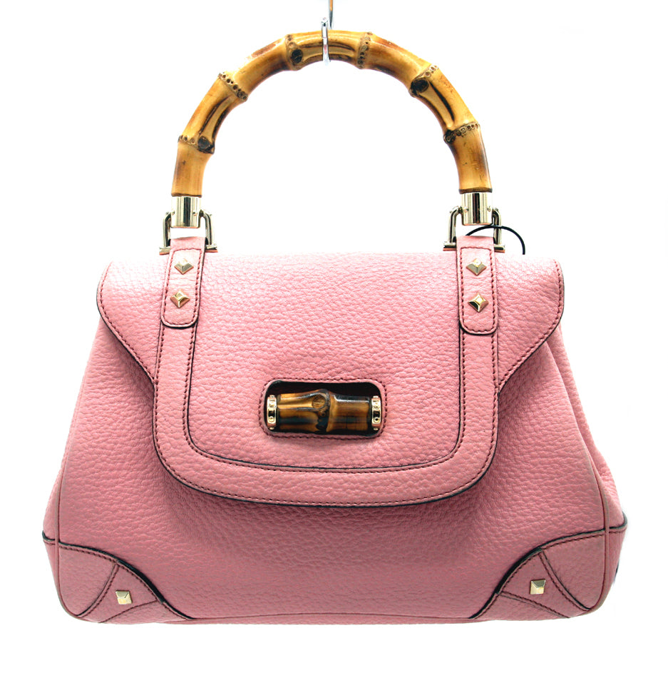 pink gucci bag with bamboo handle