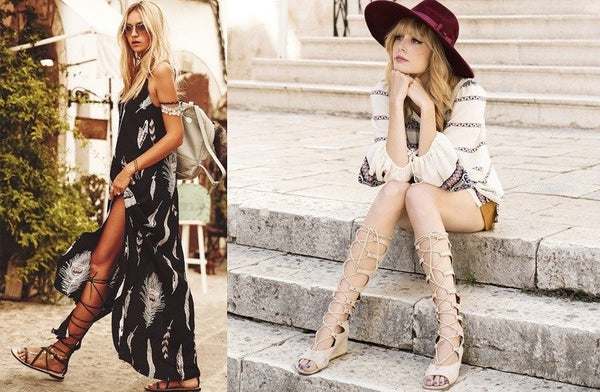 gladiator flat shoes long dress outfits