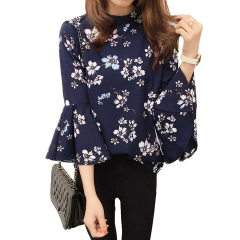  Baju  Wanita Blouse  Model Terbaru Floral  Chiffon Flare 