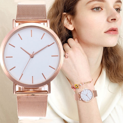 Jam Tangan Wanita Terbaru Murah dan Gratis Ongkos Kirim - Rose Gold Simple Fashion Women Wrist Luxury Watch - Cantik Menawan