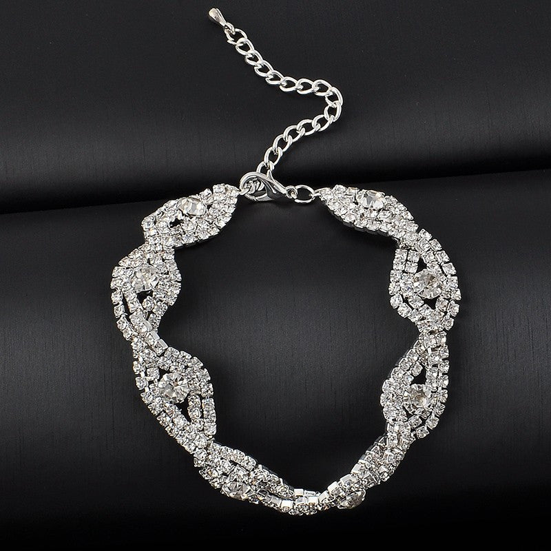 Perhiasan Gelang Wanita Luxury Silver Rhinestone Crystal 