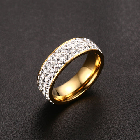  Cincin  Kawin  Cantik Stainless Steel 3 Row Crystal Cubic 