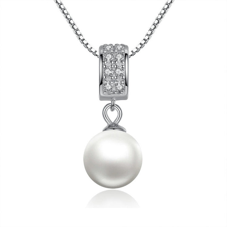  Kalung Perak  Wanita Sterling Silver Simulated Pearl Pendant Cantik Menawan