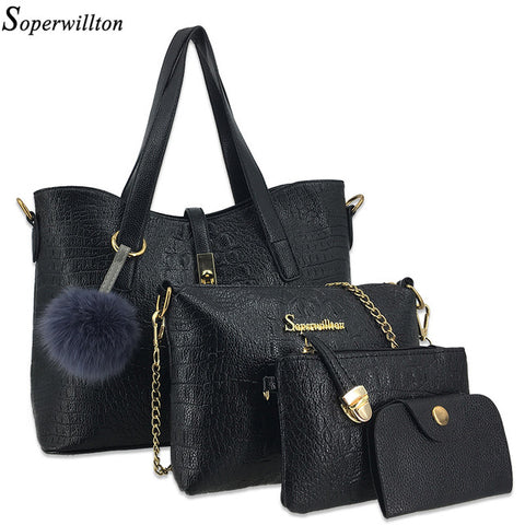 Tas Wanita Alligator Asli Fur PomPom Ball Handbag Shoulder