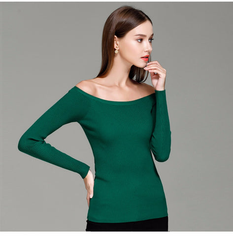  Sweater Wanita Cantik Strapless Off Shoulder Pullover Wool 