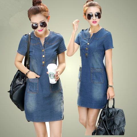 Dress Wanita Terbaru Vintage Turn-down Collar Short Sleeve