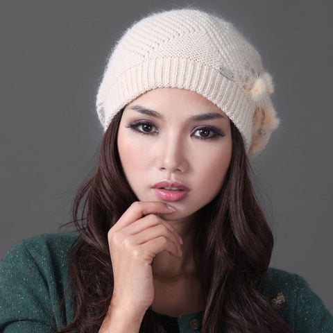  Topi Rajut  Wanita Cantik Double Layer Rabbit Hair 