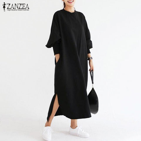 1 Dress  Hitam Wanita  Lengan Panjang  Model Terbaru Split 