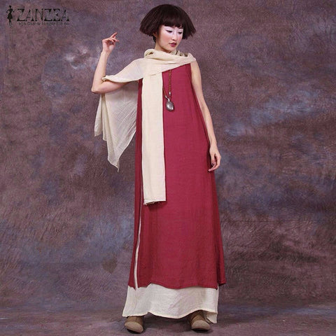 Dress iWanita Bohoi Patchwork Vintage Casual Loose Long 