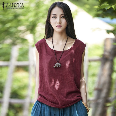 Blouse Wanita Terkini Tanpa Lengan Casual Loose Solid ...