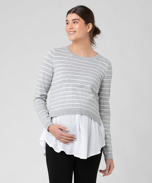 Knit Babydoll Maternity Top in Grey