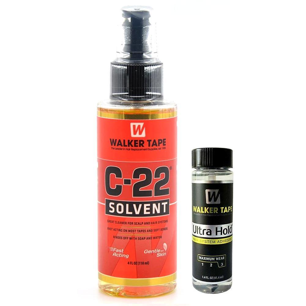 Walker Tape C-22 Solvent Remover 4 Oz & Ultra Hold Adhesive Glue for toupee hair 1.4 FL.OZ