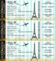 Editable - Double Sided Boarding Pass Invitation, Blue and Gold