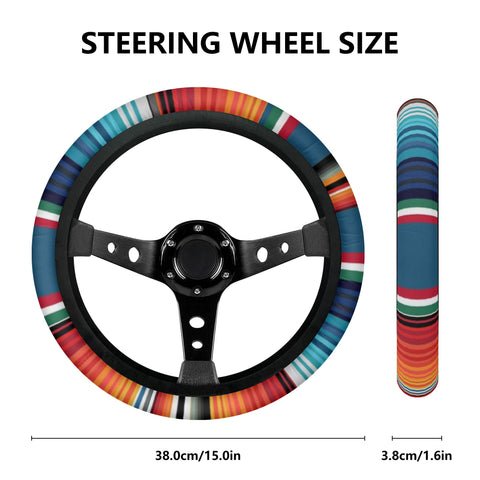 Orange Blue Serape Stripes Car Steering Wheel Cover