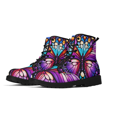 Colorful Purple Butterfly Stained Glass Womens Vegan Boots