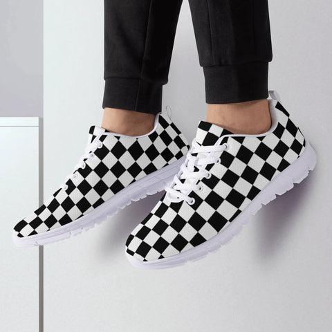 Black White Checkered Mens EVA Mesh Running Shoes