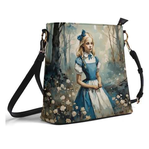Alice In Wonderland Dark and Whimsical Womens Vegan Bucket Bag Shoulder Bag