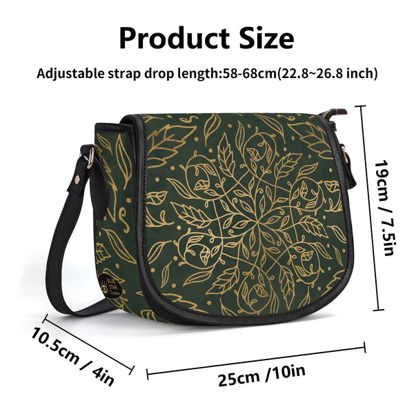 Green Leaf Mandala Vegan Saddle Bag Purse Handbag