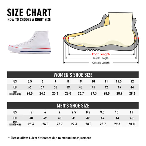 High Top Sneakers Size Chart