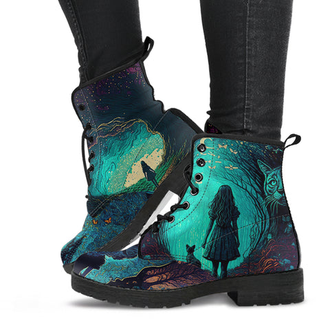 artistic Alice in Wonderland ankle boots blue-green starry sky