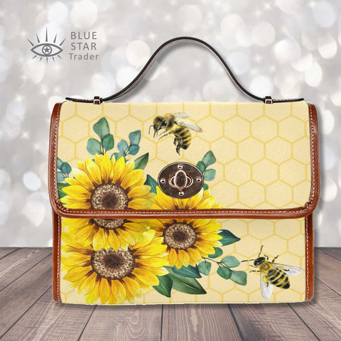 Yellow Sunflowers and Honey Bee Canvas Satchel Handbag Purse Cross Body Bag