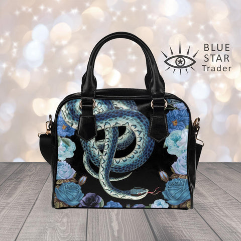 blue snake with roses stylish purse