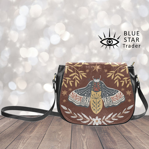 Boho butterfly moth with leaves saddlebag purse