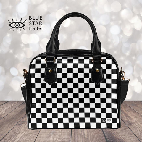 black and white checkered purse, bowler bag by BlueStarTrader.com