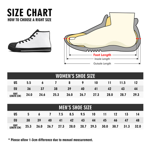 High top sneakers size chart